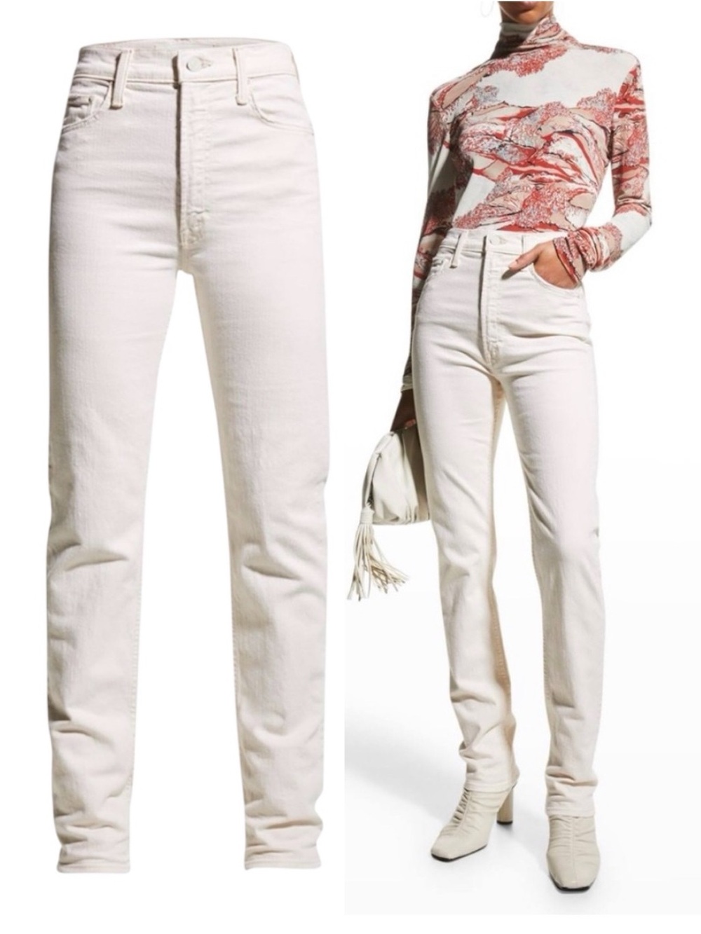 MOTHER Jeans High Waisted Rider Skimp Slim Neutral Cream Size 26